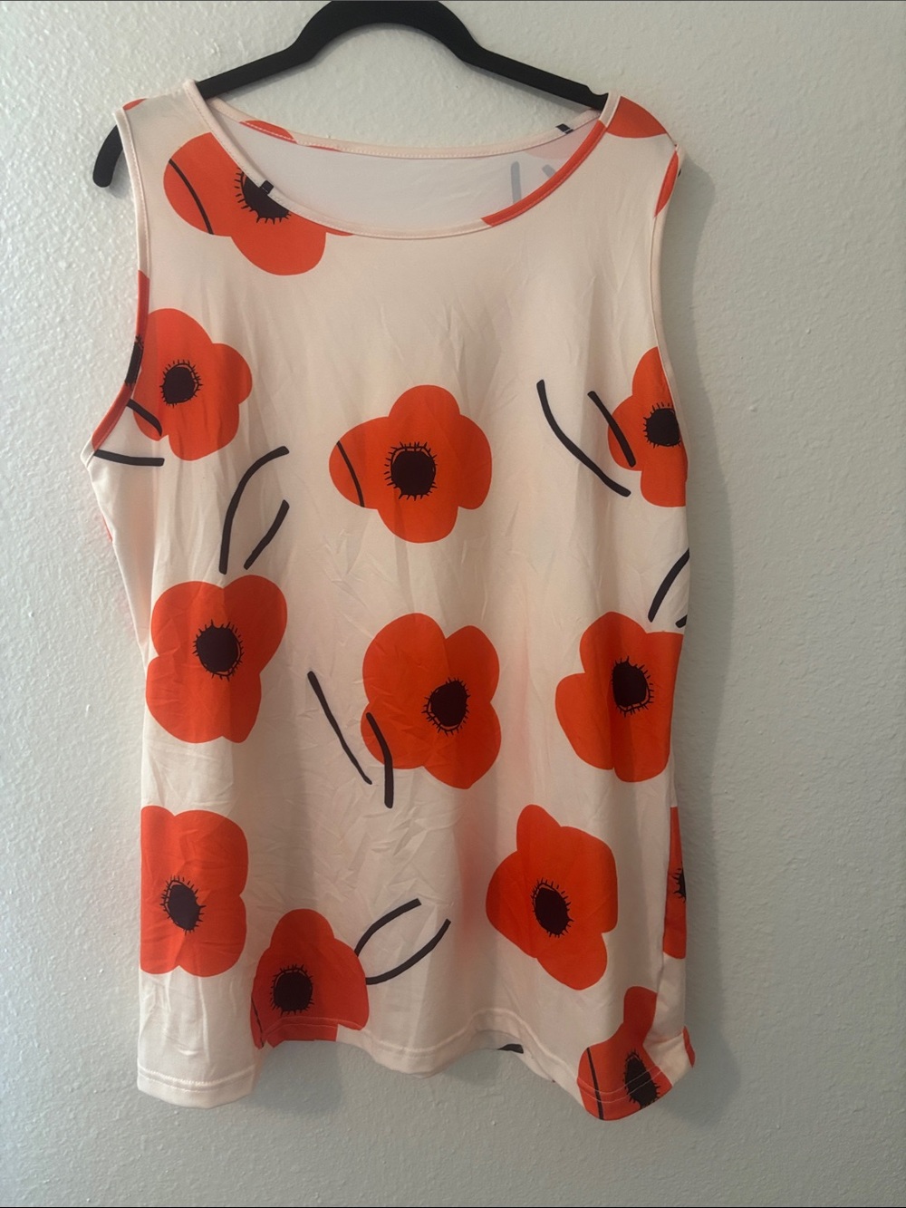 SHEIN Cream Tank with Bright Orange Floral Design